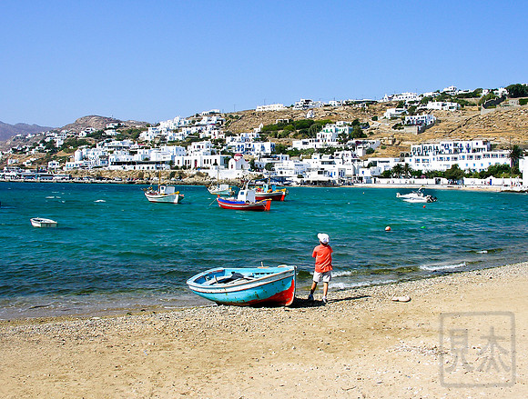 Boy on Mikonos Beach, Mikonos, Greece