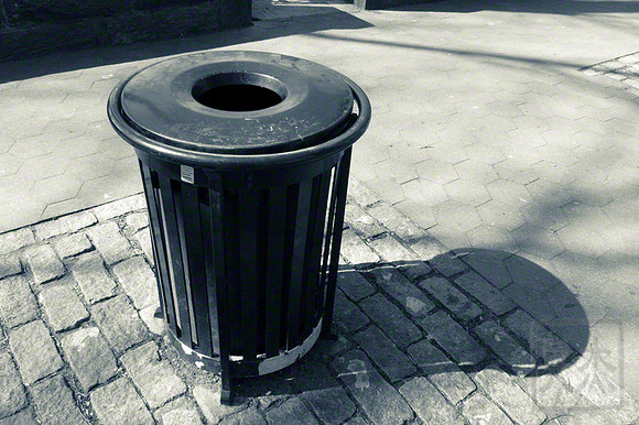 City Garbage Can in blue and gold