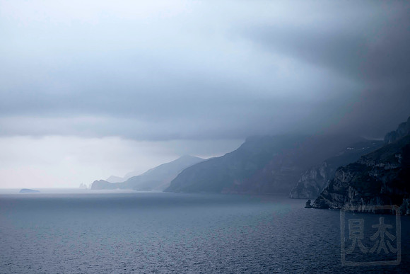 Positano grey and blue clouds, Amalfi Coast, Italy